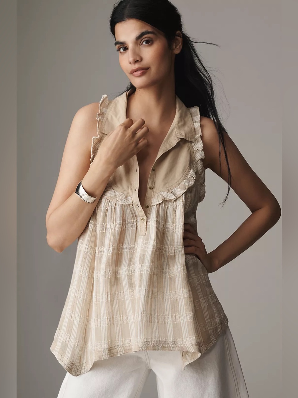 Anthropologie Pilcro Sleeveless Seaside Collared Swing Blouse